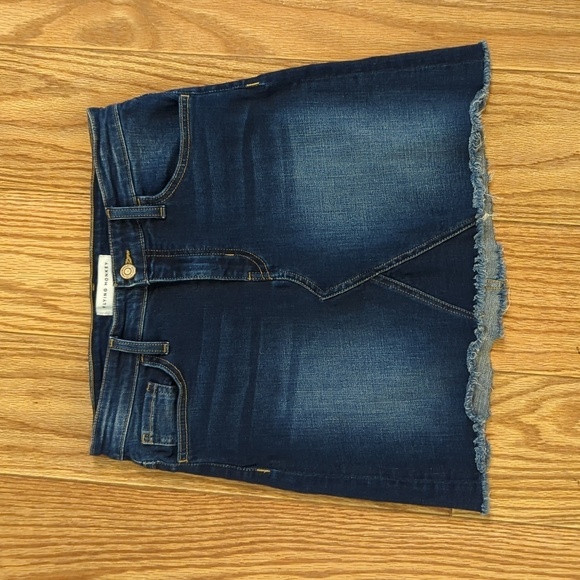 Flying Monkey Dresses & Skirts - Dark wash denim blue jean mini skirt with frayed hem, Flying Monkey 28